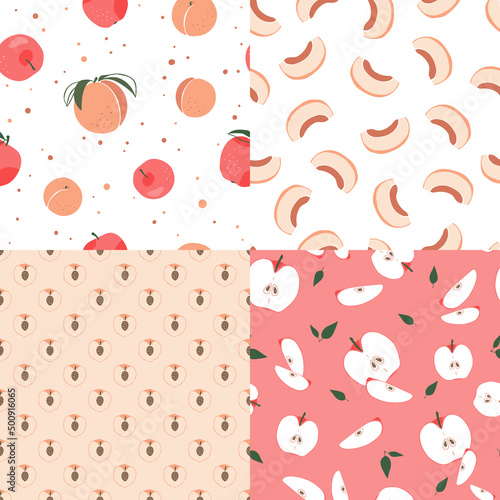 Set of fruits seamless patterns