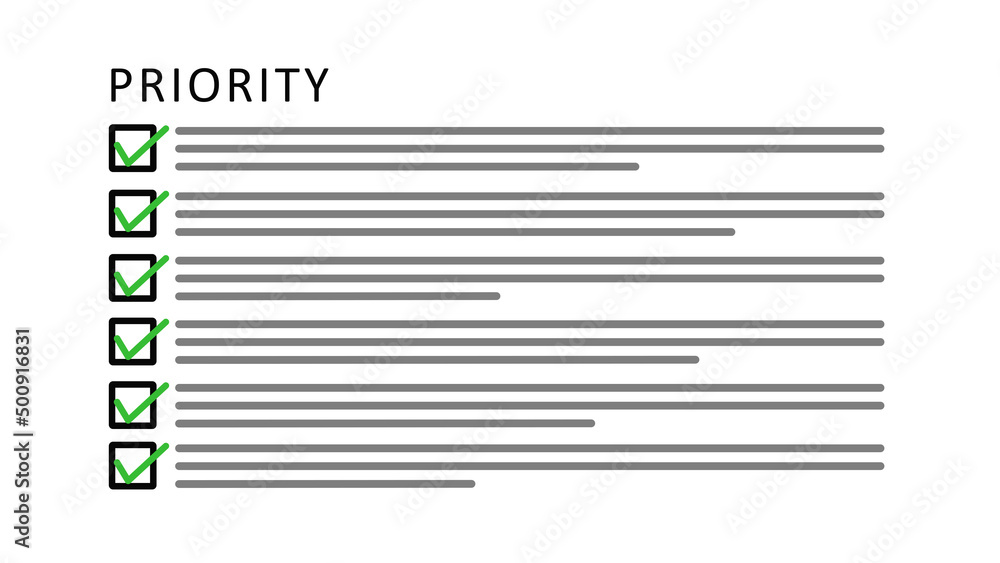 Priority with Box and Check Sign on White Background Priority with Box and Check Sign on White Background