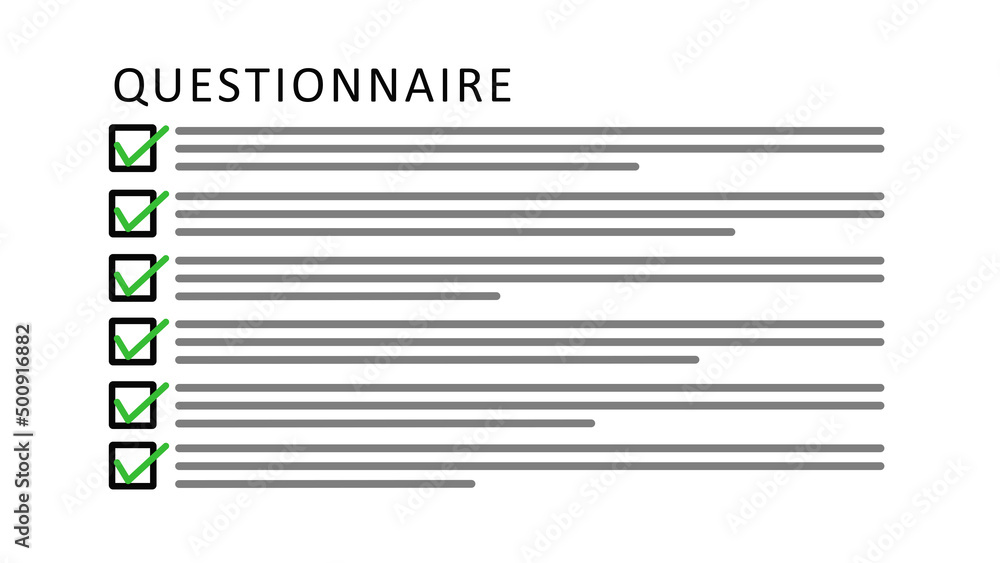 Questionnaire with Box and Check Sign on White Background Questionnaire with Box and Check Sign on White Background