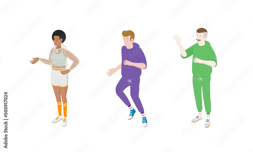 Set of different isometric people on white. Vector illustration flat design isolated. Male and female characters. Office and casual clothes. Sport, gym, active wear, training.
Set of different isometric people on white. Vector illustration flat design isolated. Male and female characters. Office and casual clothes. Sport, gym, active wear, training.