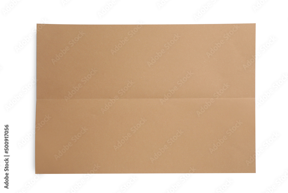 Sheet of brown paper on white background, top view Sheet of brown paper on white background, top view