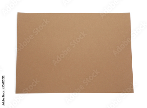 Sheet of brown paper on white background, top view © New Africa