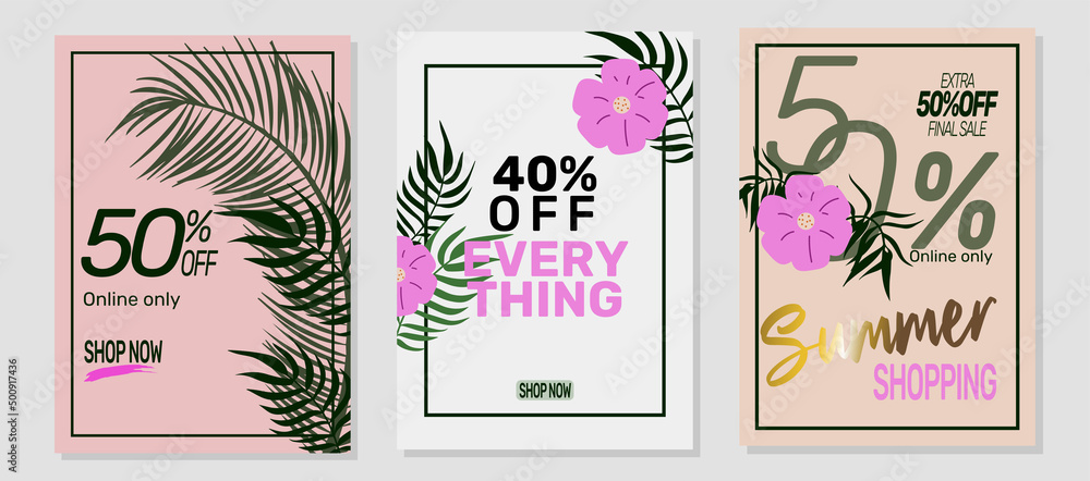 Set of summer sale banners. Vector illustrations for website banners, mobile banners, newsletter designs, ads, coupons, social media banners. Set of summer sale banners. Vector illustrations for website banners, mobile banners, newsletter designs, ads, coupons, social media banners.