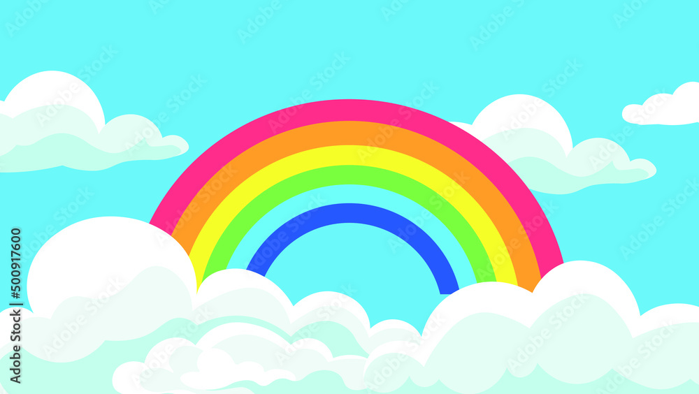 Rainbow on the background of clouds and blue sky