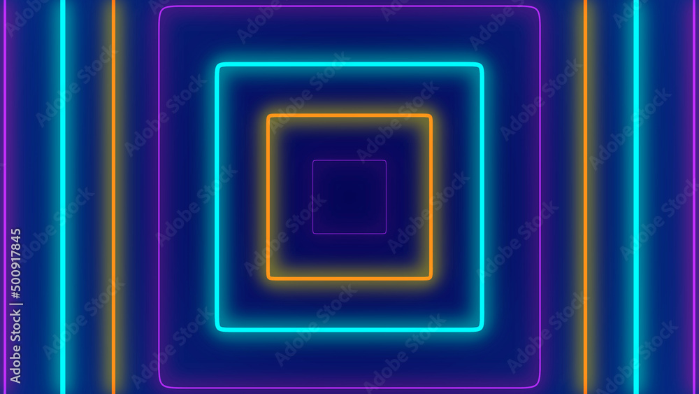 Fototapeta premium Square Tunnel Neon Glow Background