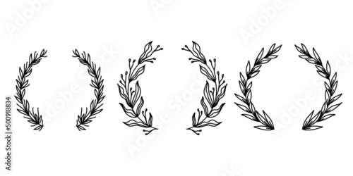 Collection of geometric vector floral frames. Borders decorated with hand drawn delicate flowers, branches, leaves, blossom. Vector illustration