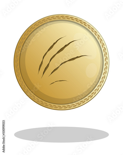 Bronze round shield of gladiator with traces of wild beast claws. Element of protection of ancient warrior in arena. Cartoon vector isolated on white background