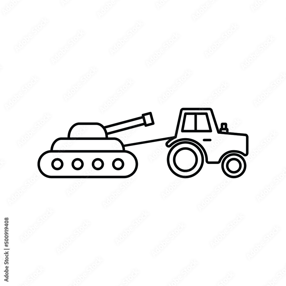 tractor pullling tank icon vector Ukrainian war tractor pullling tank icon vector Ukrainian war