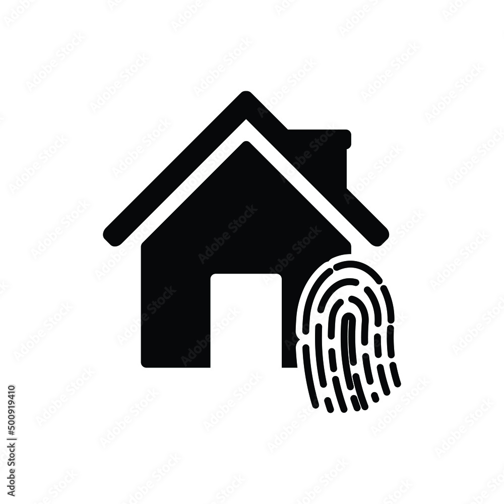 fingerprint home  icon vector.  Identification scannings of a fingerprint in the house phone