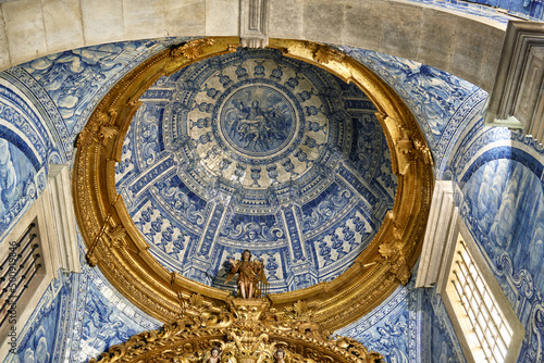 Azulejos on the ceiling of the Church of Sao Lourenço in Almancil, Algarve, Portugal