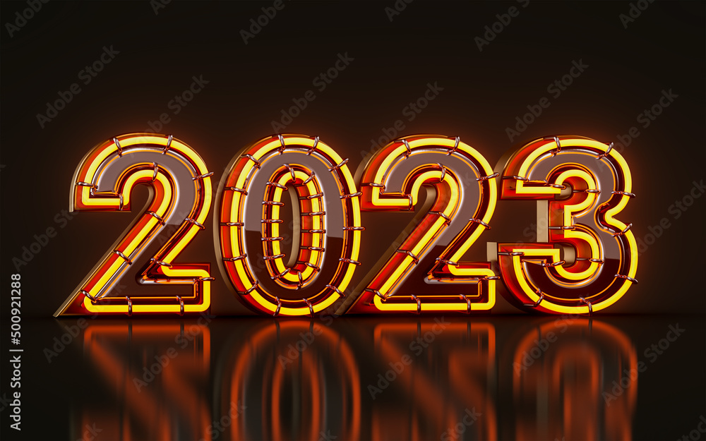 happy new year 2023 with neon light glow and glass effect on dark background 3d render concept happy new year 2023 with neon light glow and glass effect on dark background 3d render concept