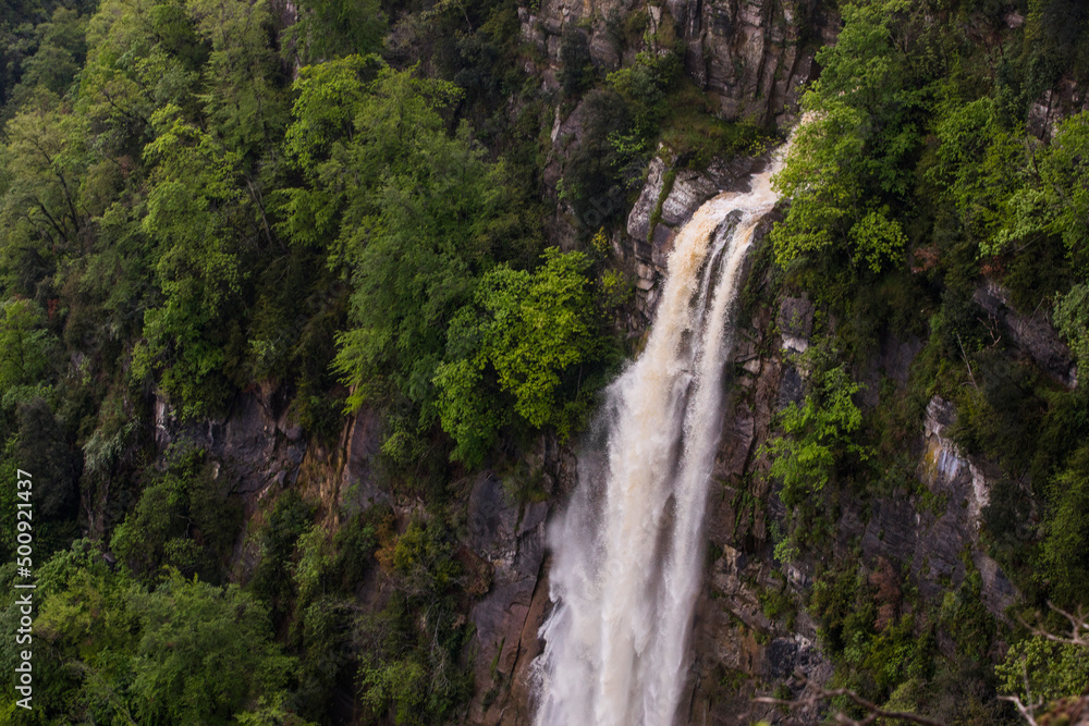 Spring sunset in Salt De Coromina waterfall, La Garrotxa, Spain Spring sunset in Salt De Coromina waterfall, La Garrotxa, Spain