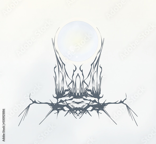 Shining magical gem on a decorative stand. Glowing ball. Mounted gem. Spirit ball.