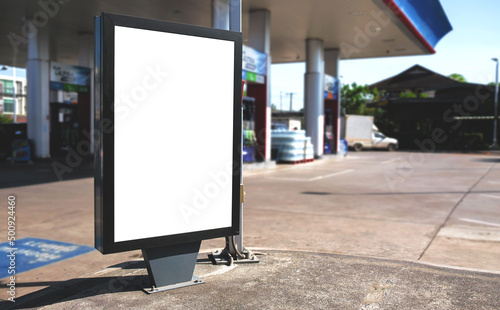 Bilde på lerret Large white blank billboard mockup displayed inside the gas station