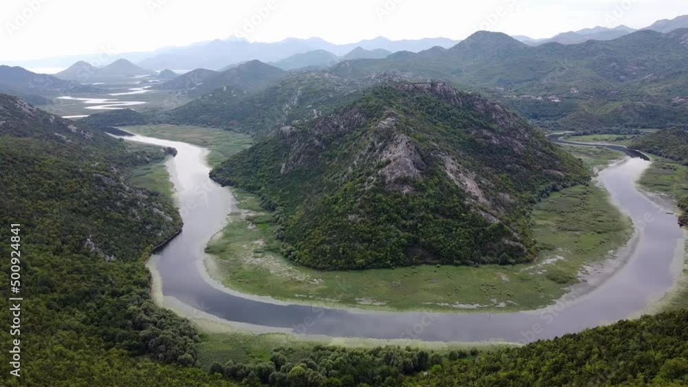 Pavlova Strana Viewpoint and Crnojevica river at Skadar Lake, Montenegro - Slow Aerial Pavlova Strana Viewpoint and Crnojevica river at Skadar Lake, Montenegro - Slow Aerial