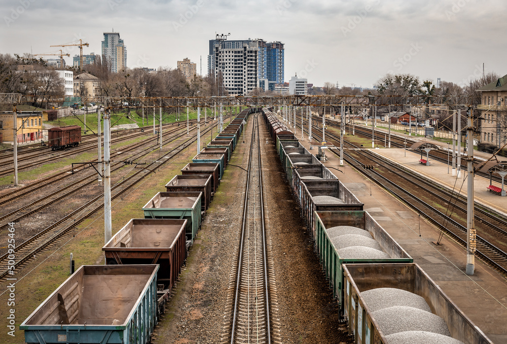loaded freight trains on the railway loaded freight trains on the railway