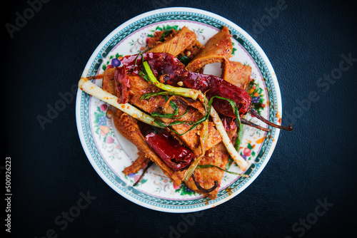 Phaksha pa, pork with vegetables and chilli, Bhutan. photo