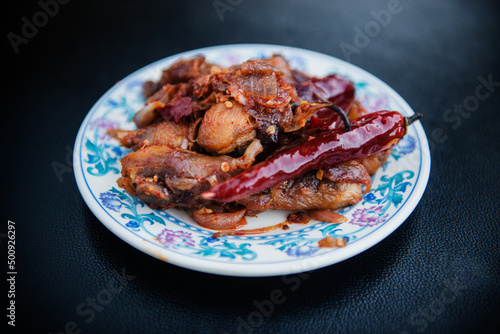 Bhutanese Sikam paa, chicken with chilli photo