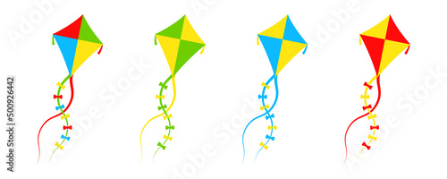 Colored kites vector set on white background. Beautiful kite flat icons. Vector 10 EPS.