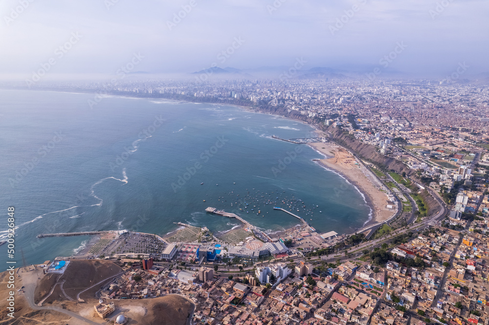 Aerial view of the Chorrillos boardwalk in Lima.
