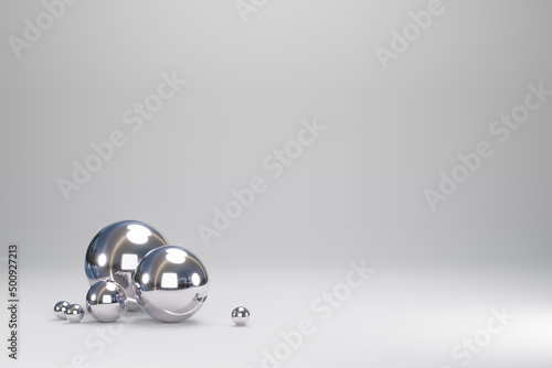 Fototapeta Naklejka Na Ścianę i Meble -  3d render of silver sphere on white background with space for text
