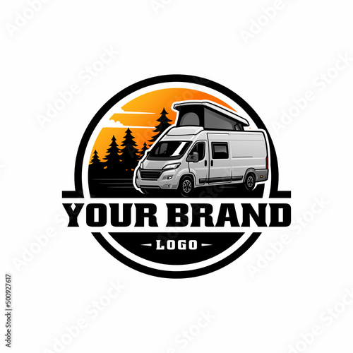 RV camper van vehicle isolated logo vector