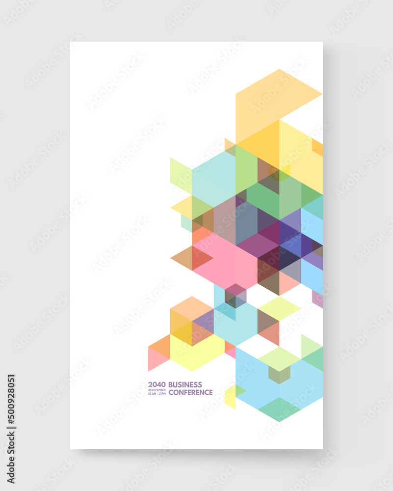 Abstract geometric background with transparent colored figures. Template for poster, flyer, banner or book cover. Vector illustration for design