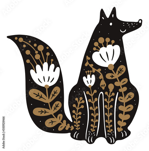 Nordic fox. Scandinavian folklore animal in tribal style