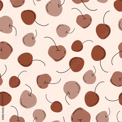 Summer seamless pattern with hand drawn chocolate cherries for wrapping