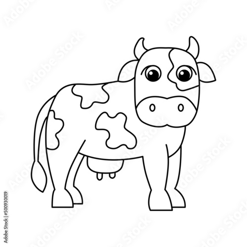 Vector illustration of cow isolated on white background. For kids coloring book