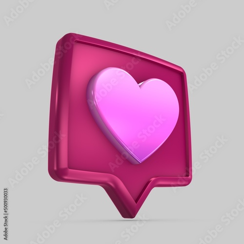 3d Heart icon on a red pushpin isolated on white background with poses. Like symbol. 3D render photo