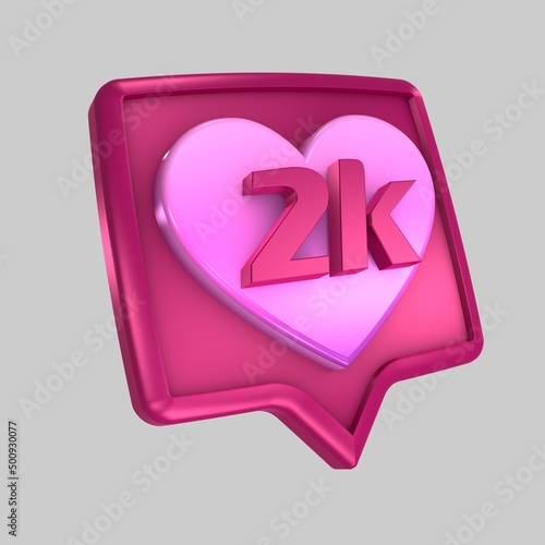 2k, 2000 Followers, 3D illustration 2k a white background. Two thousand likes social media. photo