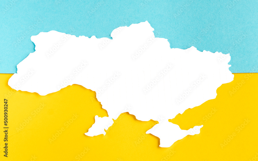 Ukraine Outlines Map with Blue and Yellow Flag of Ukraine. . High quality photo. High quality photo