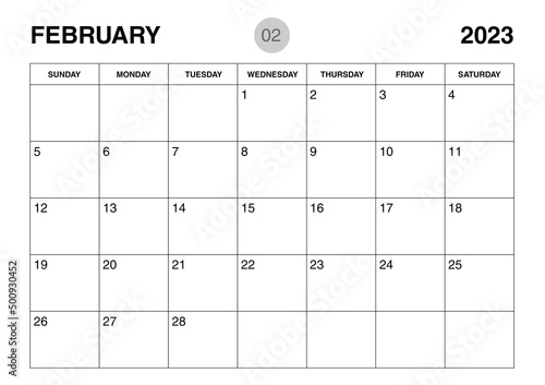 February 2023 year planner template, calendar 2023 template, monthly and yearly planners. organizer diary. week start Sunday, corporate planner template, Desk calendar 2023 year, Vector illustration