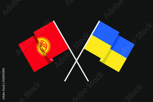 Flags of European and Asian countries Ukraine and Kyrgyzstan in national colors. Help and support from friendly countries. Flat minimal graphic design.