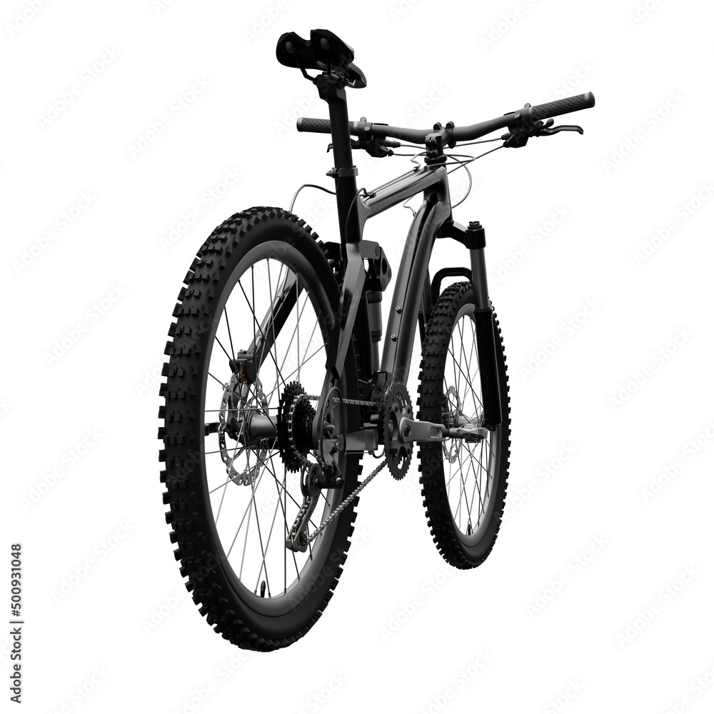 Black mountain bike on an isolated white background. 3d rendering. Black mountain bike on an isolated white background. 3d rendering.