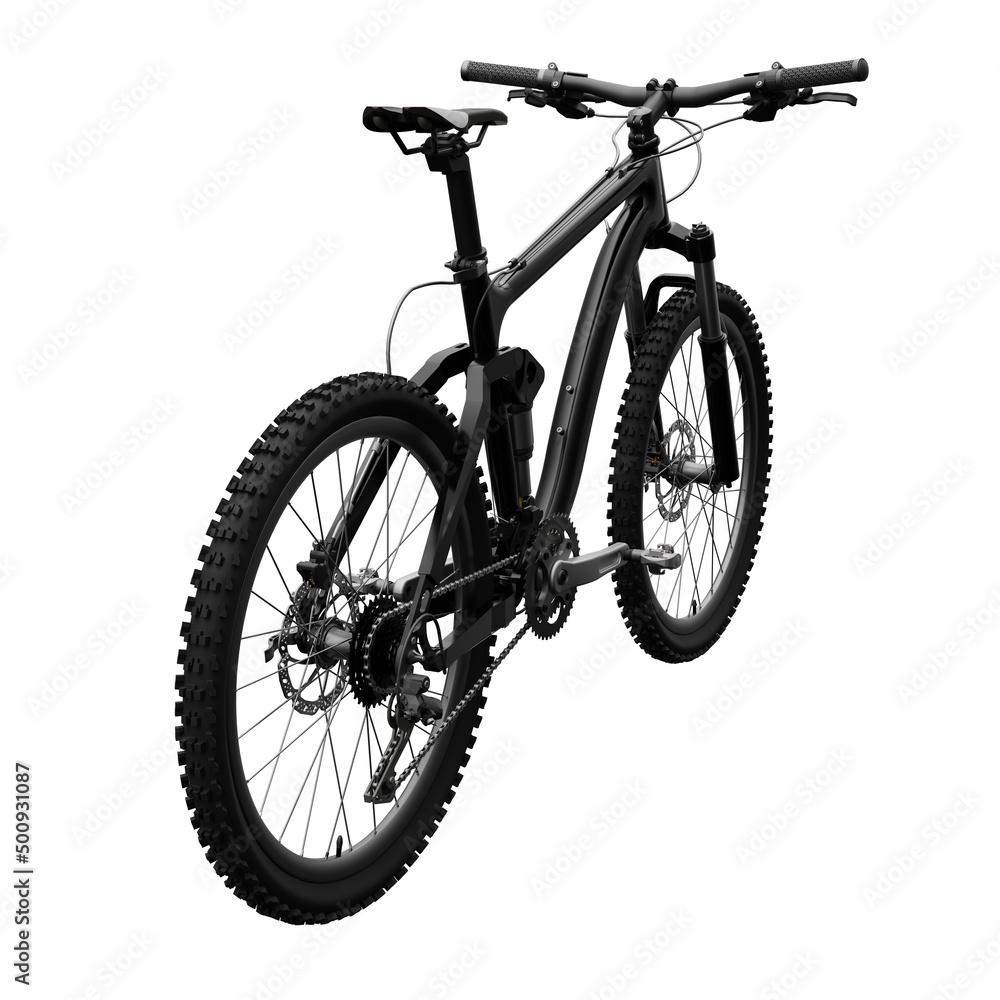 Black mountain bike on an isolated white background. 3d rendering.