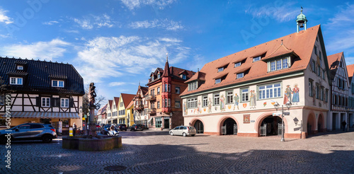 Market square with town hall in Haslach im Kinzigtal, Germany