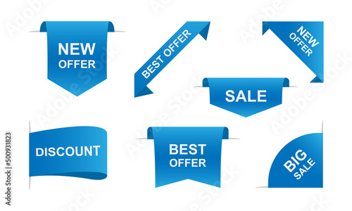 Set of Blue ribbon and banner with Special Offer. Discount banner promotion template. Vector EPS 10