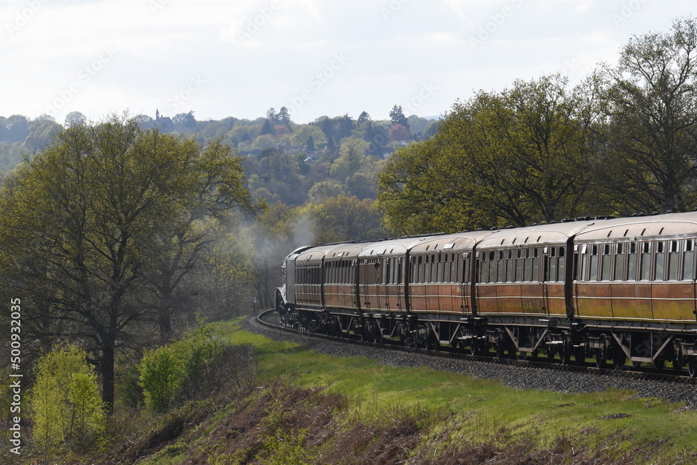 Sir Nigel Gresley traveling though Devil's Spittleful nature reserve during the Severn valley railway spring steam gala Sir Nigel Gresley traveling though Devil's Spittleful nature reserve during the Severn valley railway spring steam gala