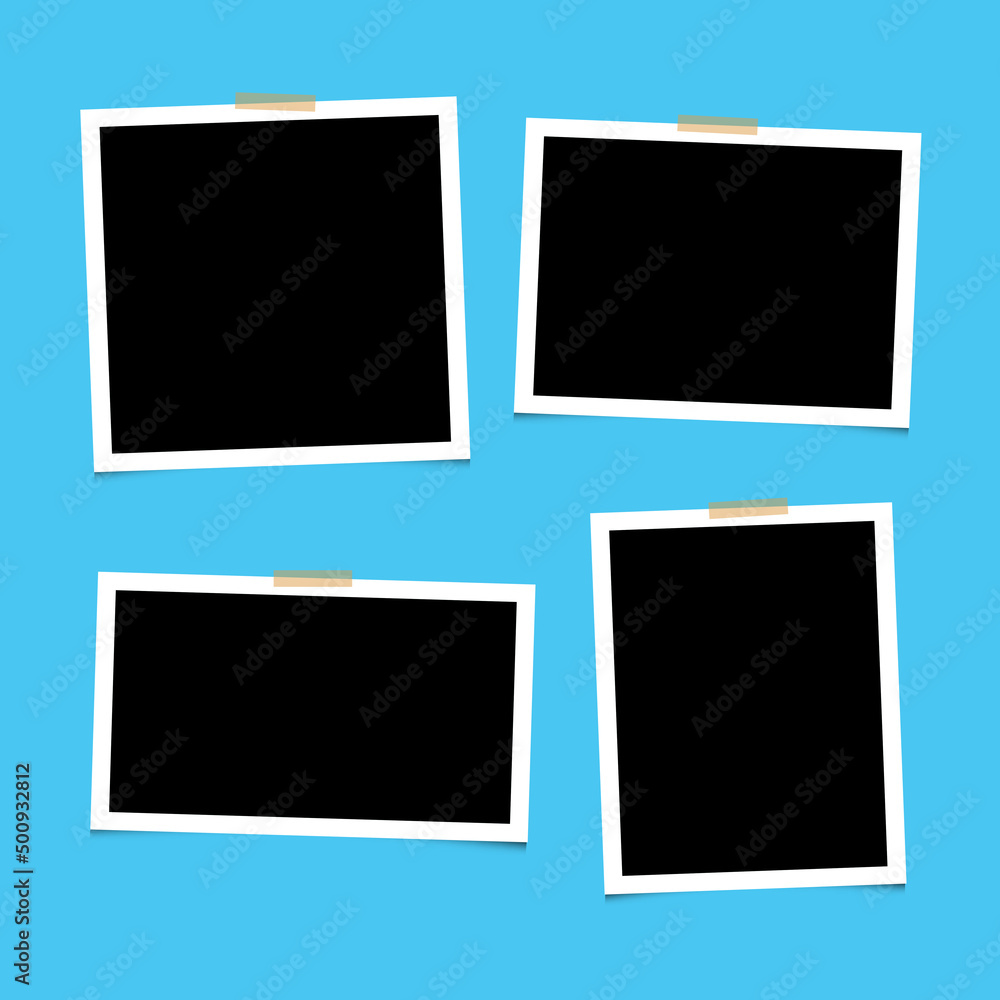 Set of empty photo frames with adhesive tape on blue background. Blank for photos. Vector. EPS 10 Set of empty photo frames with adhesive tape on blue background. Blank for photos. Vector. EPS 10