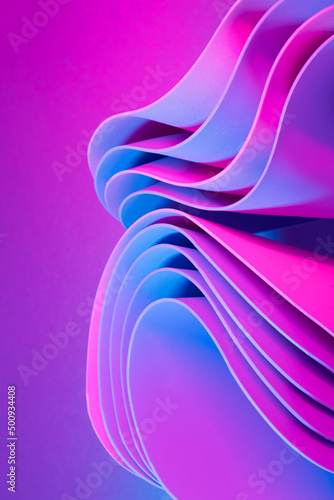 Motion flow elements with neon led illumination. Futuristic abstract background.