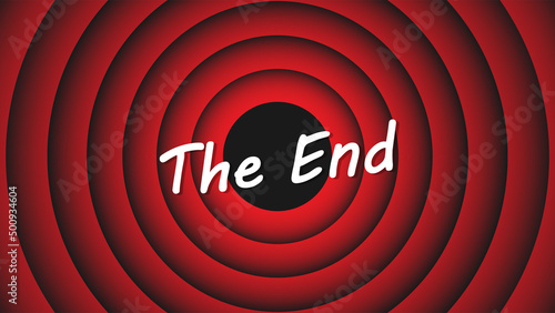 Movie ending screen. Inscription The End on the background of red circles. End cartoon screen. Vector illustration EPS 10