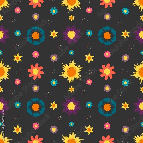 Seamless pattern with flowers from brush strokes.