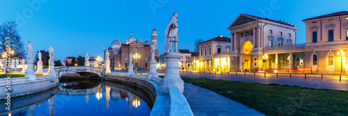 Padua Prato Della Valle square with statues travel traveling holidays vacation town panorama at night in Padova, Italy