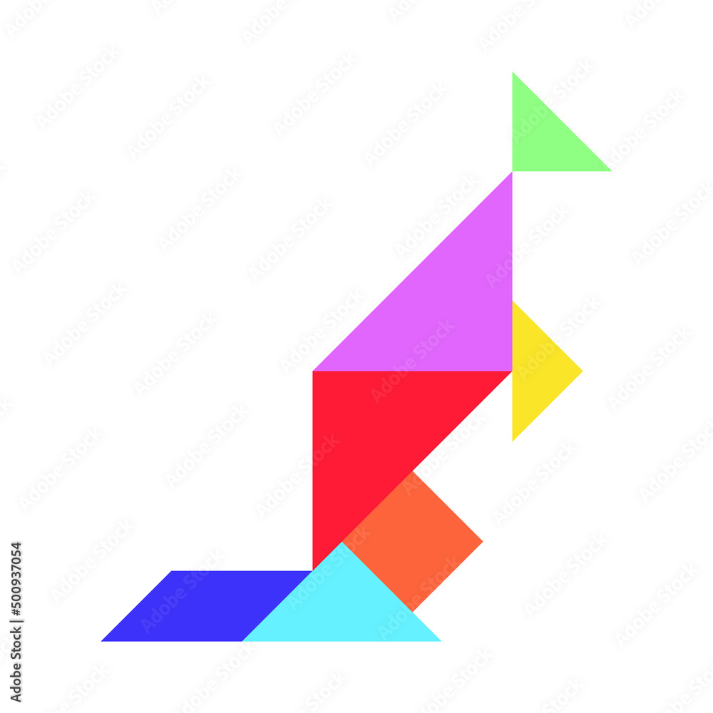 Color tangram puzzle in kangaroo shape on white background Color tangram puzzle in kangaroo shape on white background