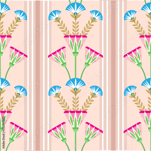 Seamless pattern vector illustration of the Egyptian ancient ornament with a lotus flower, leaves, papyrus, palm tree. Egyptian culture element For wallpaper, wrapping, paper, fabric, background
