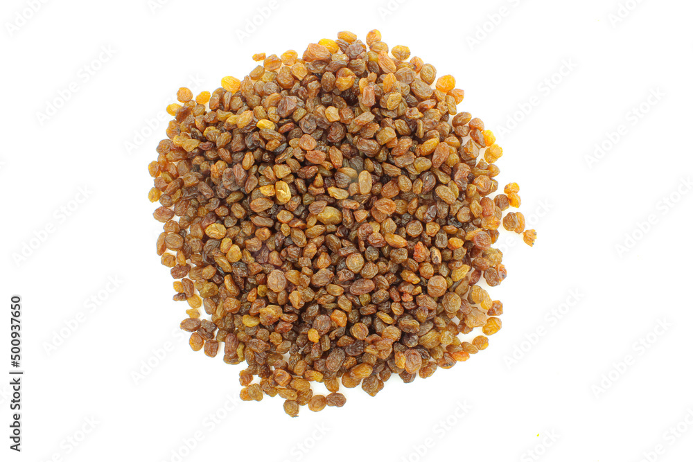 Bunch of raisins isolated on white background. Dry grapes above view Bunch of raisins isolated on white background. Dry grapes above view