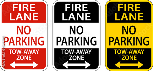 Fire Lane No Parking Tow Away Zone Sign On White Background