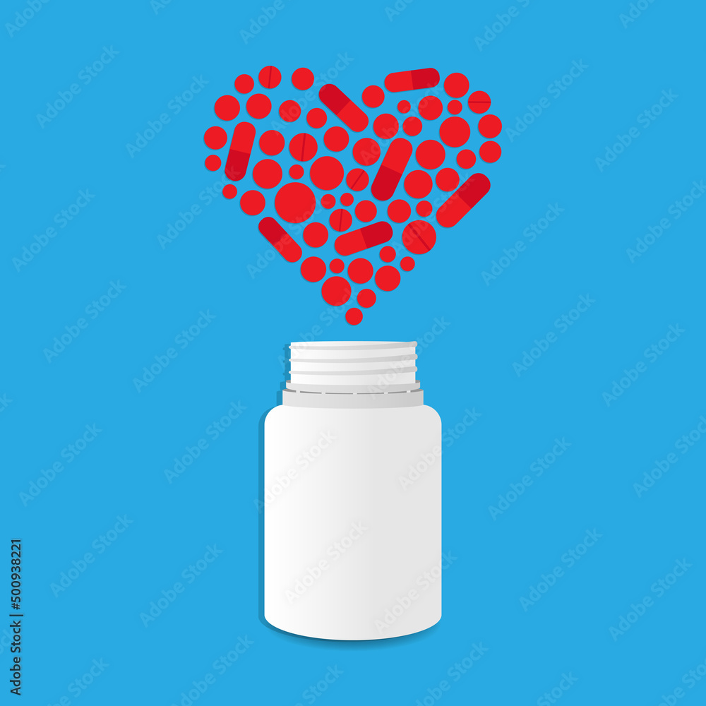 Jar of heart-shaped pills. Vector illustration EPS 10 Jar of heart-shaped pills. Vector illustration EPS 10